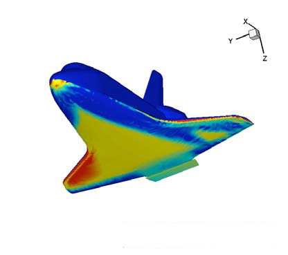 3D computer rendering of the shuttle with thermal data mapped to the underside